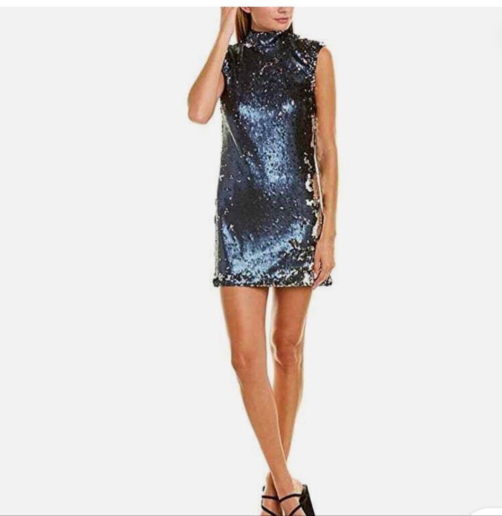 NWT Ali & Jay Double Platinum sequin sleeveless mini shift dress blue silver lar